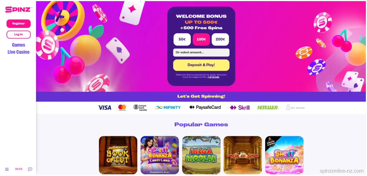 Spinz Online Casino NZ Real Money Pokies and Bonuses
